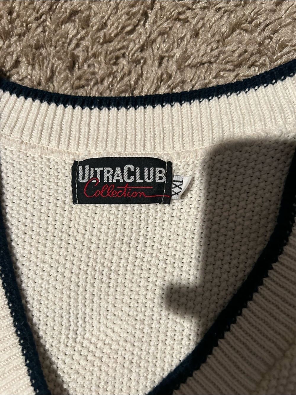 Men’s Cream V-Neck Sweater with Black Trim